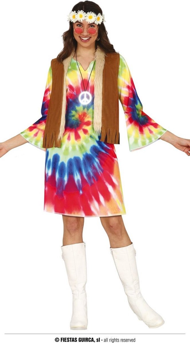 Hippie Kostuum | Tie Dye Festival Jurk Hippie Vrouw | Maat 36-38 | Carnaval kostuum | Verkleedkleding